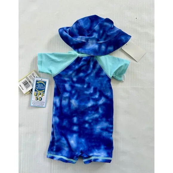 BEETLE & THREAD Blue Sun Protection Swimsuit & Hat UPF 50+ Infant Size 3 Months - Picture 3 of 3